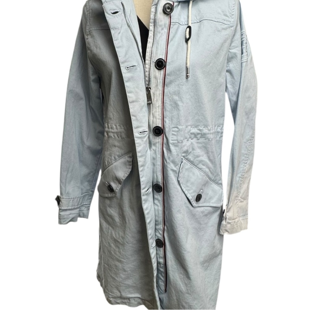 Tommy Hilfiger MidLength Blue Utility Jacket with Hood Small Petite ‘Tye-Dye’ - Picture 3 of 11